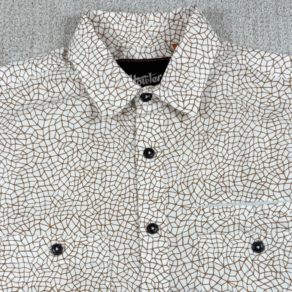 Howler Bros Mens Medium White Brown Geometric Short Sleeve Button Up Shirt